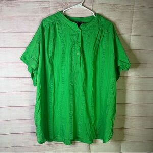 Lane‎ Bryant  NEW Green Eyelet Embroidered Button Up Top Size 22